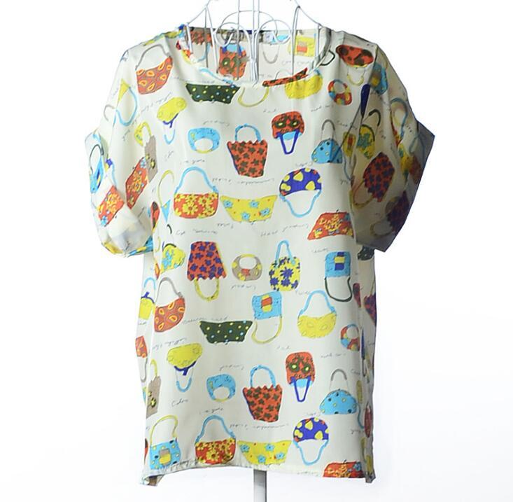 USA Size Loose Fit Chiffon Shirt – Short Sleeve Printed Blouse for Women (Plus Size)