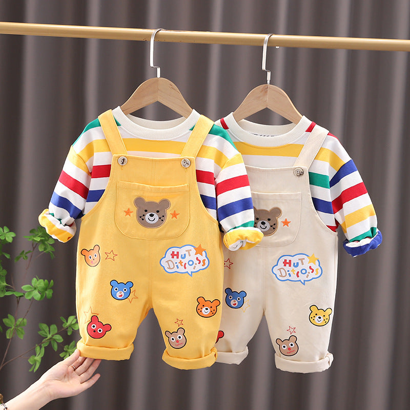 Boys Plaid Cotton Top And Overalls Set Regular Fit