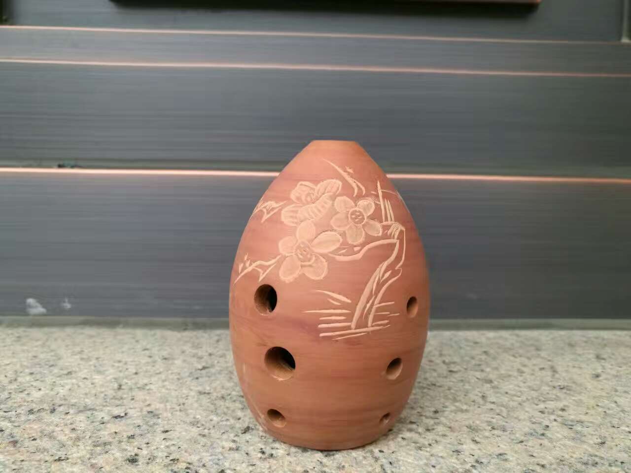 Nickel-Plated Eight-Hole Pear-Shaped Ancient Xun Musical Instrument with Seven Star Design