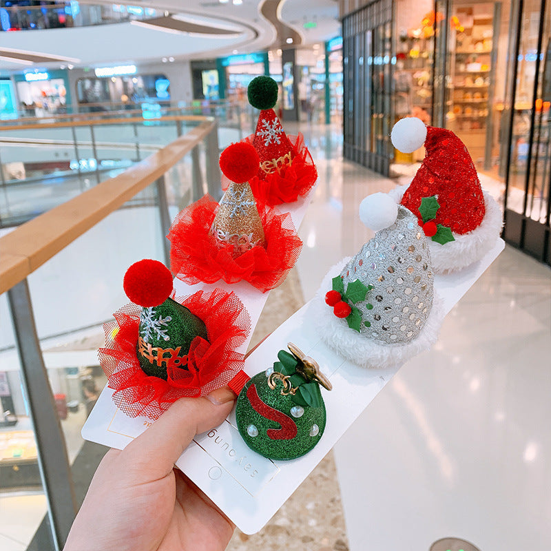 Handmade Cloth Christmas Antler Hairpin with Festive Plush Hat