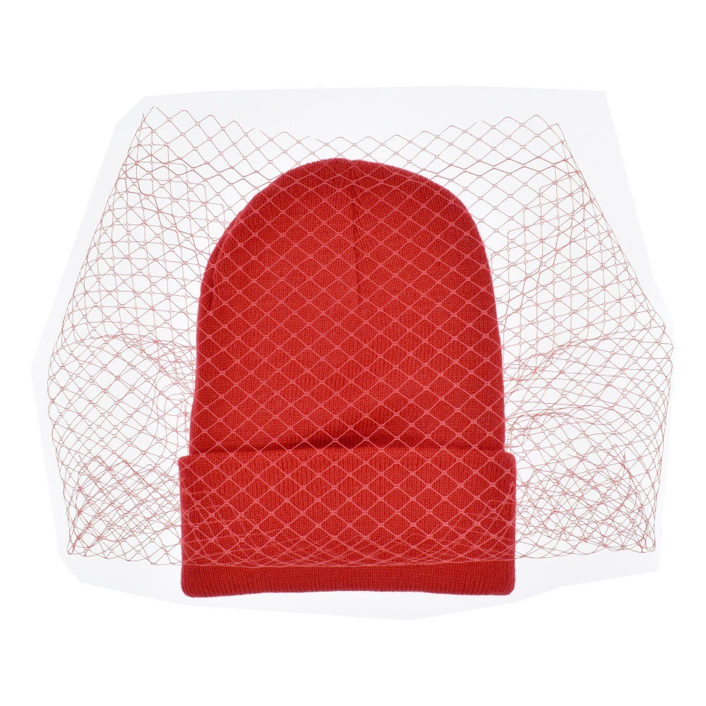Retro Veil Knitted Warm Woolen Flat Top Hat