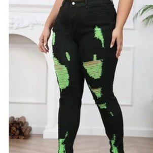 High Waist Contrast Color Skinny Jeans – Women’s Streetwear Denim Pencil Pants