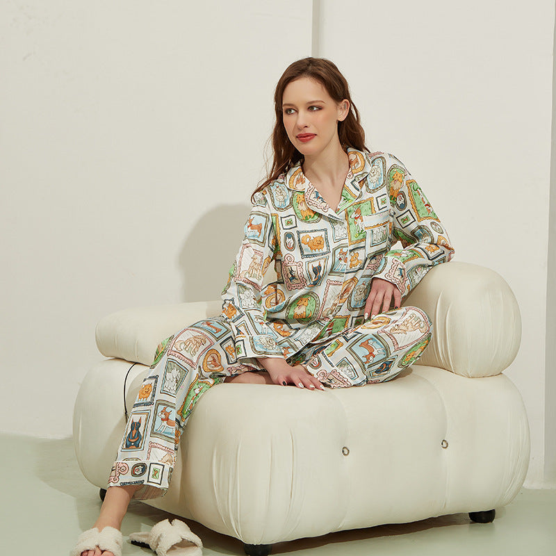 Womens Relaxed Pajama Set Polyester Comic Dog Print