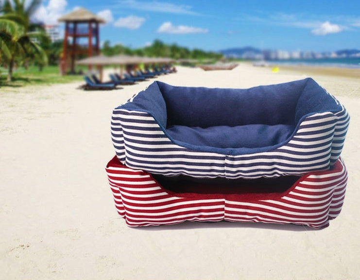 Retro Striped Canvas and Plush Luxurious Square Pet Sofa Nest