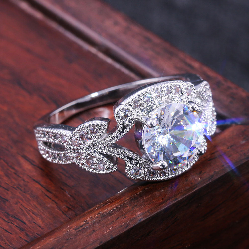 Tree leaf engagement wedding ring