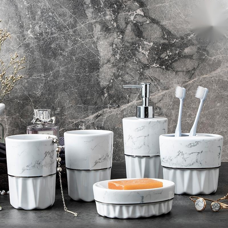 Simple Style Marble Ceramic Bathroom Set – Elegant Bath Accessories