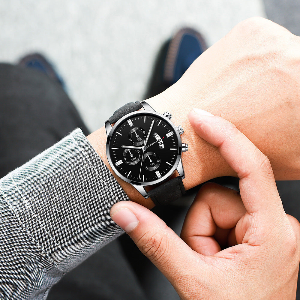 Men’s Business Quartz Watch – Three-Eye Design with Calendar