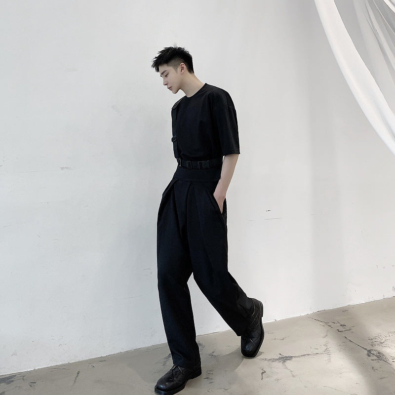 Men’s High Waist Straight Tube Harem Pants – Loose Casual Trousers
