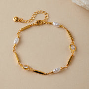 Women's 18K Gold Color Bracelet – Round Zircon & Pearl Copper Design