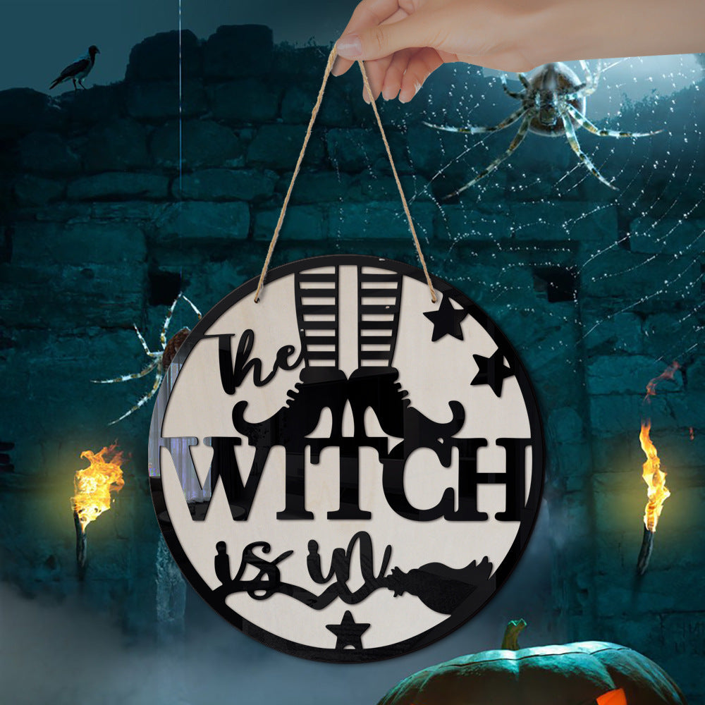 Halloween Wooden Witch Broom Acrylic Hang Decorations