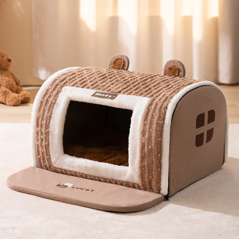 Autumn And Winter Small Dog Three-dimensional Bear Arc Pet Bed