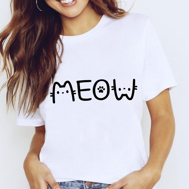 Women's Star Print Tee White Polyester Short Sleeve
