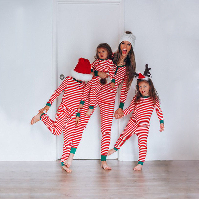 Women's New Christmas Parent-child Suit Stripe Print Casual