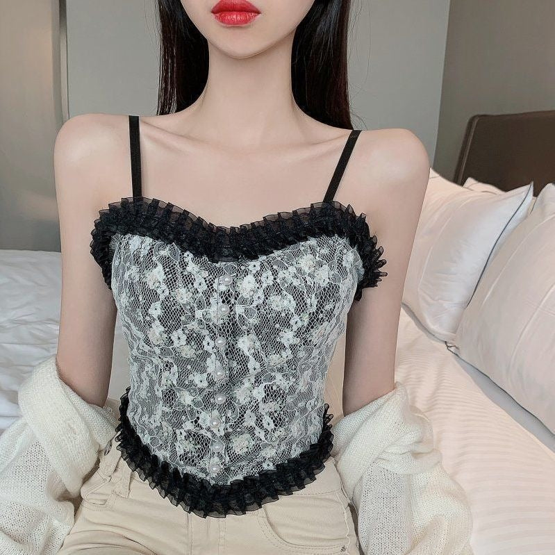 Women's Lace Sling Vest with Chest Pad – Elegant Cami Top
