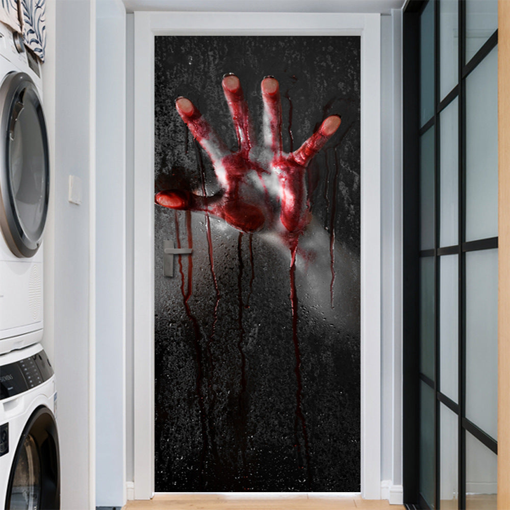 Halloween Ghost Hand Door Stickers – Scary Removable Wall and Window Decorations