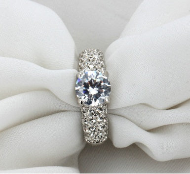 Jewelry luxury three rows of high-grade zircon rose gold engagement ring wholesale
