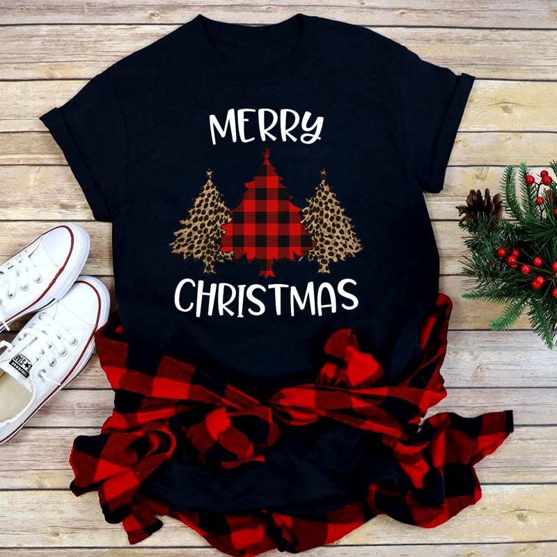 Foreign Trade Christmas Tree T-shirt Men And Women Red