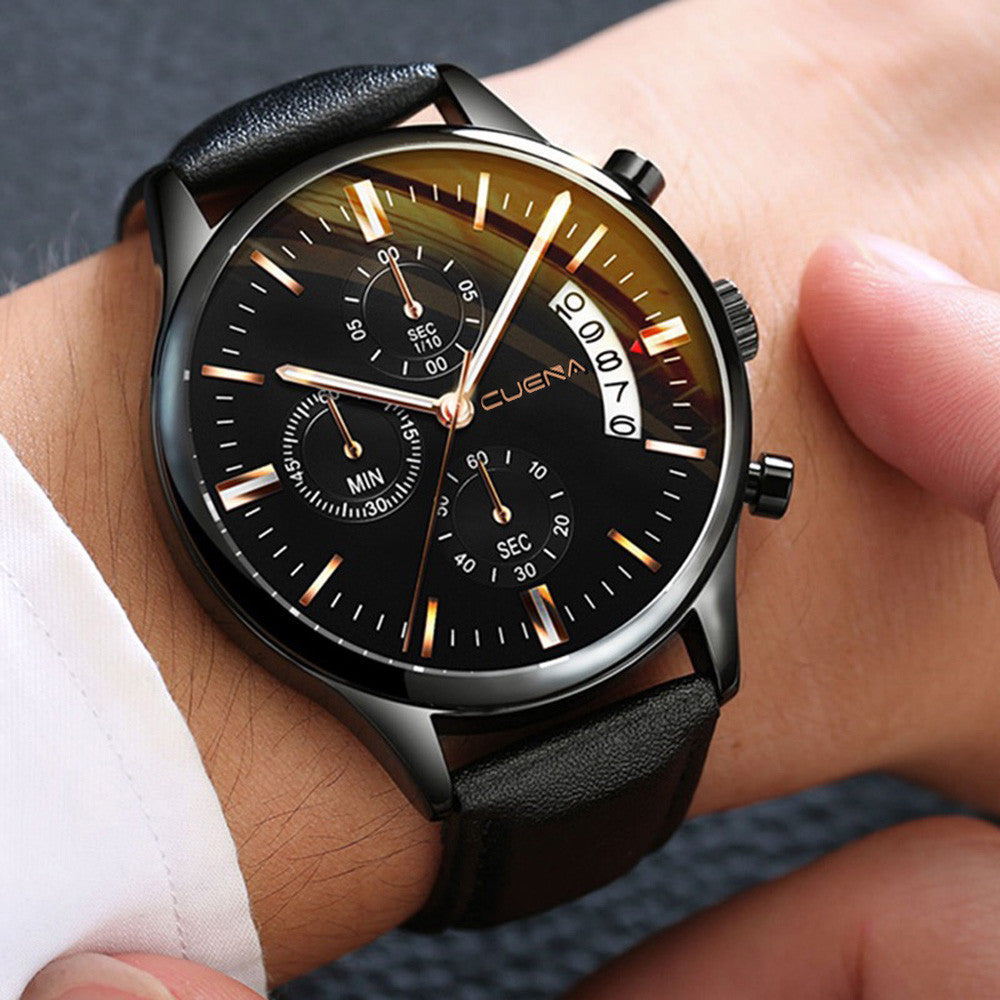 Men’s Business Quartz Watch – Three-Eye Design with Calendar