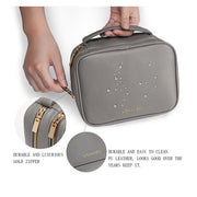 PU Leather Makeup Bag – Double Layer Storage with Mobile Phone Holder