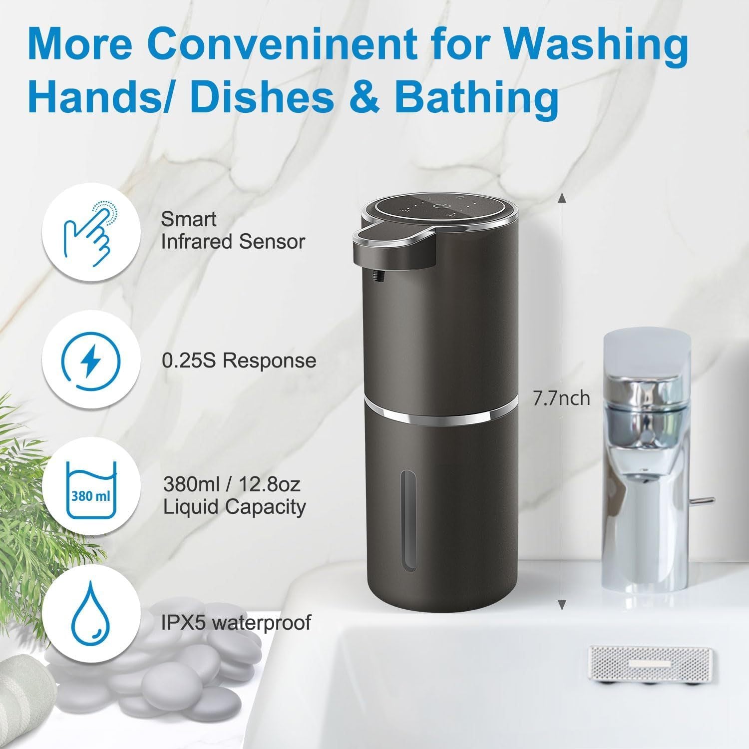 Automatic Touchless Foaming Soap Dispenser – 380ml USB Rechargeable with 4-Level Foam Control