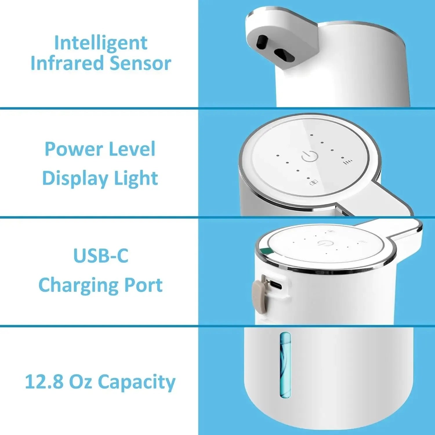 Automatic Touchless Foaming Soap Dispenser – 380ml USB Rechargeable with 4-Level Foam Control
