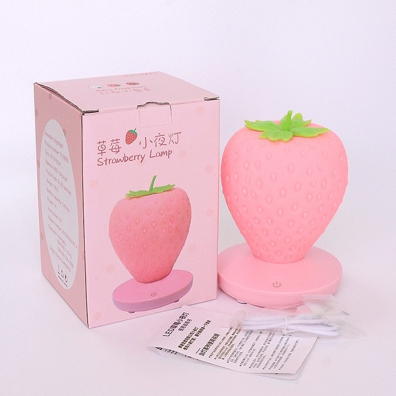 USB Rechargeable Strawberry Night Light – Cute LED Desk & Bedside Lamp