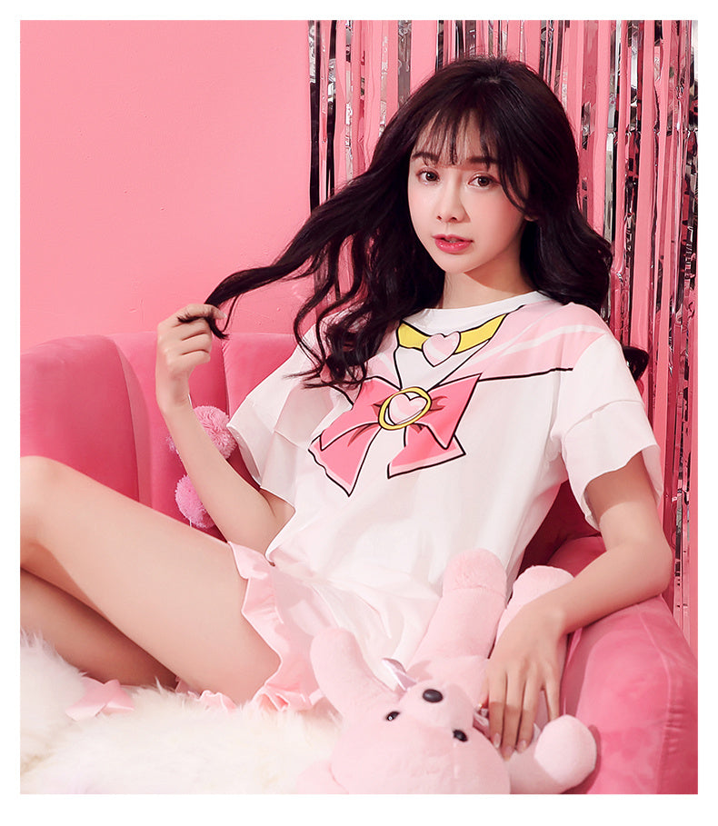Pure cotton short sleeve cute ladies pajamas