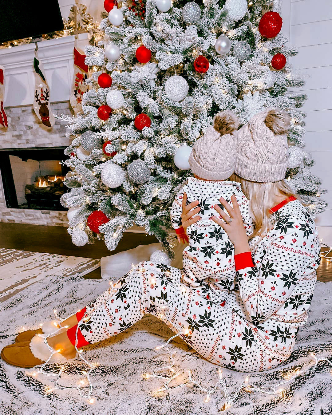 Christmas Print Parent-child Home Service Suit