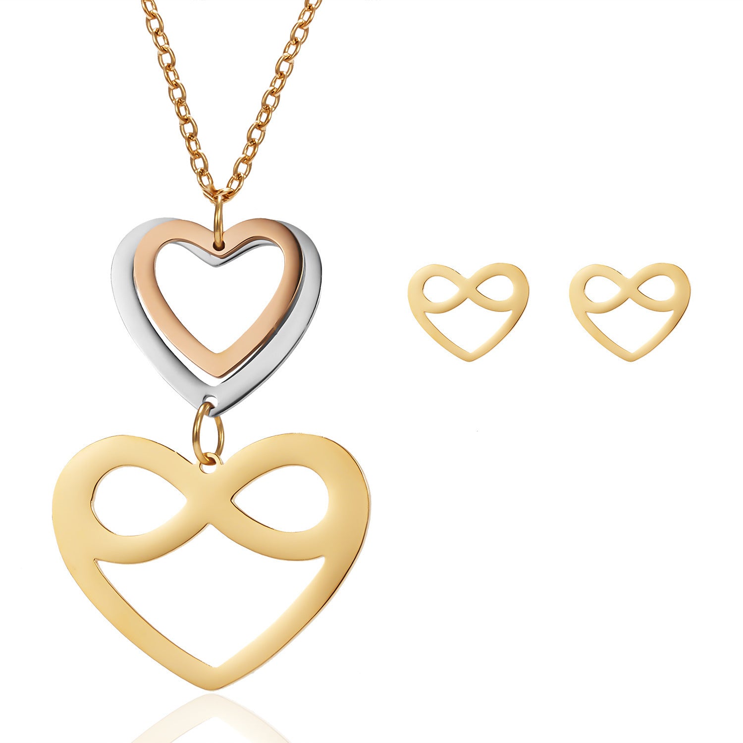 Elegant Stainless Steel Pendant Necklace and Earring Set for Women – European & American Style