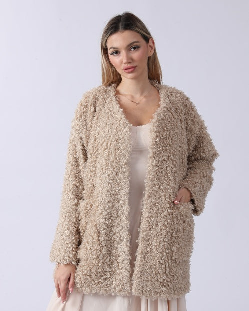 Women's Plush Fleece Jacket Relaxed Fit Solid Color