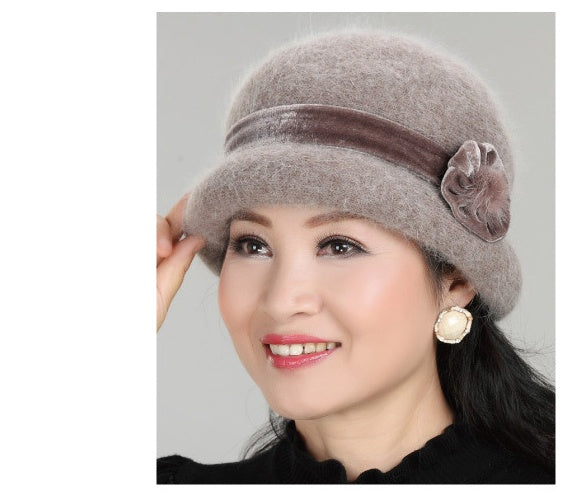 Rabbit Fur Blended Ribbon Hat for Middle-aged and Elderly Ladies