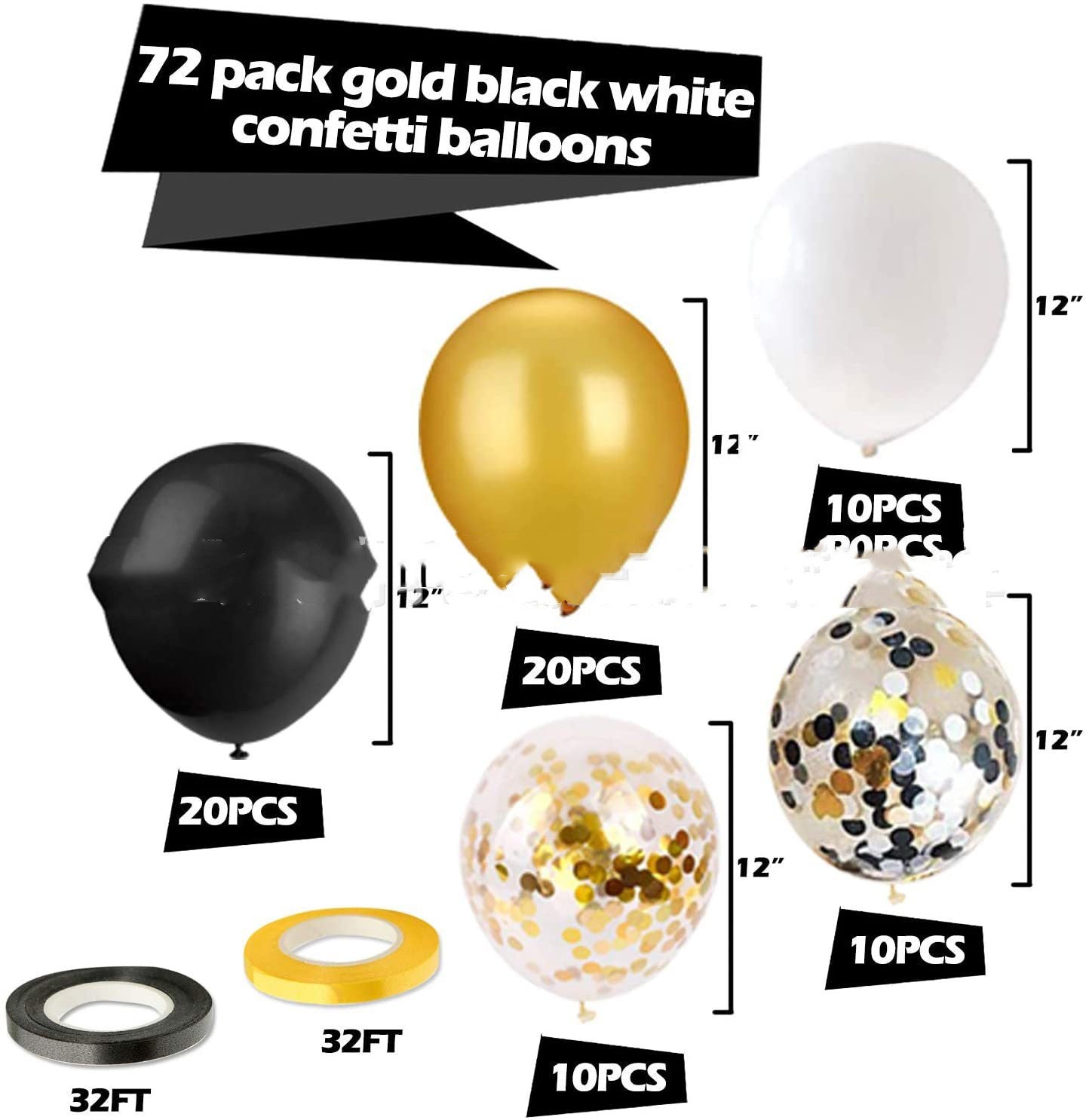 Black Gold Sequined Theme Party Balloon Set