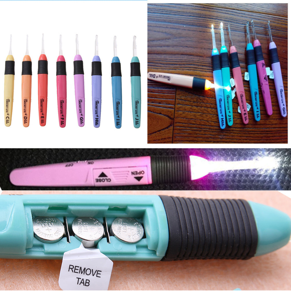 8-Piece Crochet Hook Set – LED & Non-LED Plastic Handle, 2.5–6mm Knitting Needles, Multicolor Sewing Kit
