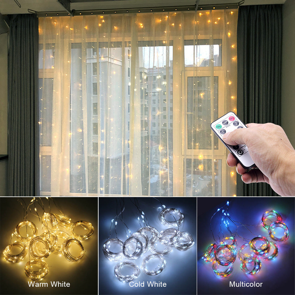 LED Curtain String Lights USB Powered Window Garland Decoration
