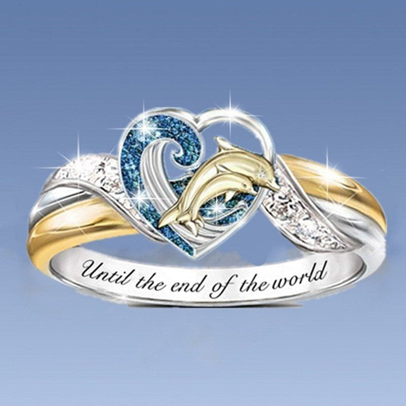 Elegant Unisex Dolphin Sapphire Electroplated Metal Engagement Ring