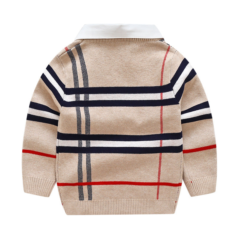 Kids Plaid Jacquard Wool Knit Pullover Regular Fit Warm