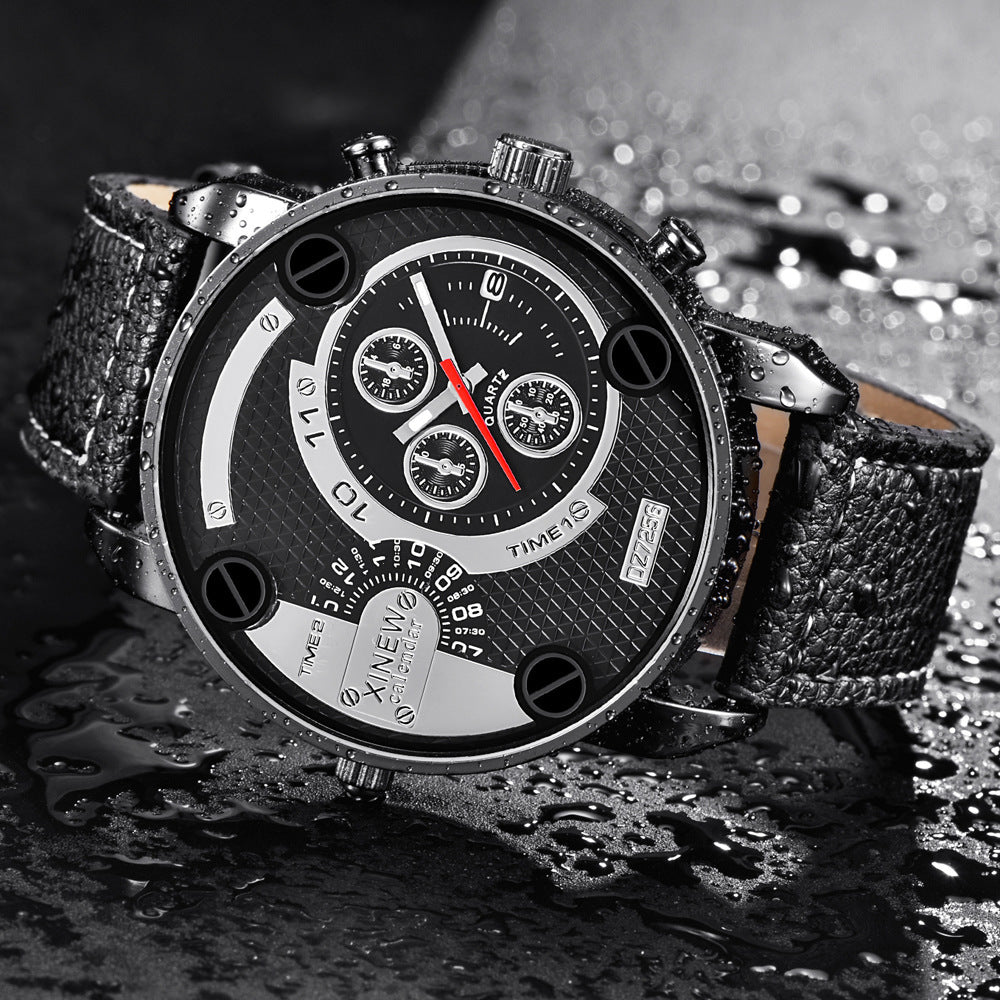 Men’s Big Dial Fashion Leather Date Wristwatch – Stylish Gift for Him