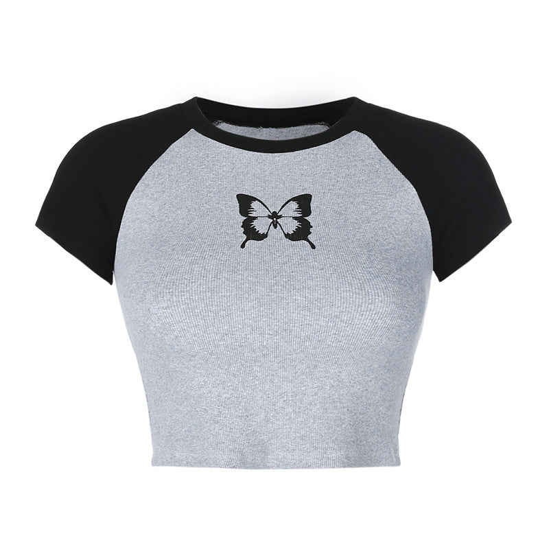 Women's Tide Hit Color Waistcoat Butterfly Print Tight-Fitting T-Shirt Bottoming Women