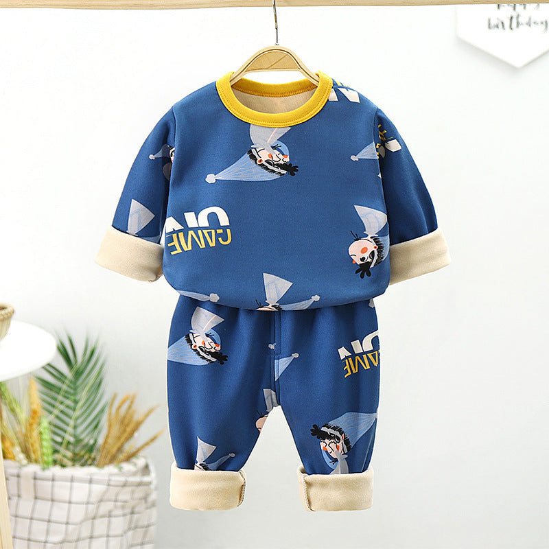 Baby Thickened Warm Autumn Clothes Long Trousers Children's Home Set