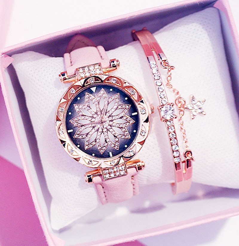 Casual Rotating Ladies Quartz Watch with Stainless Steel Strap