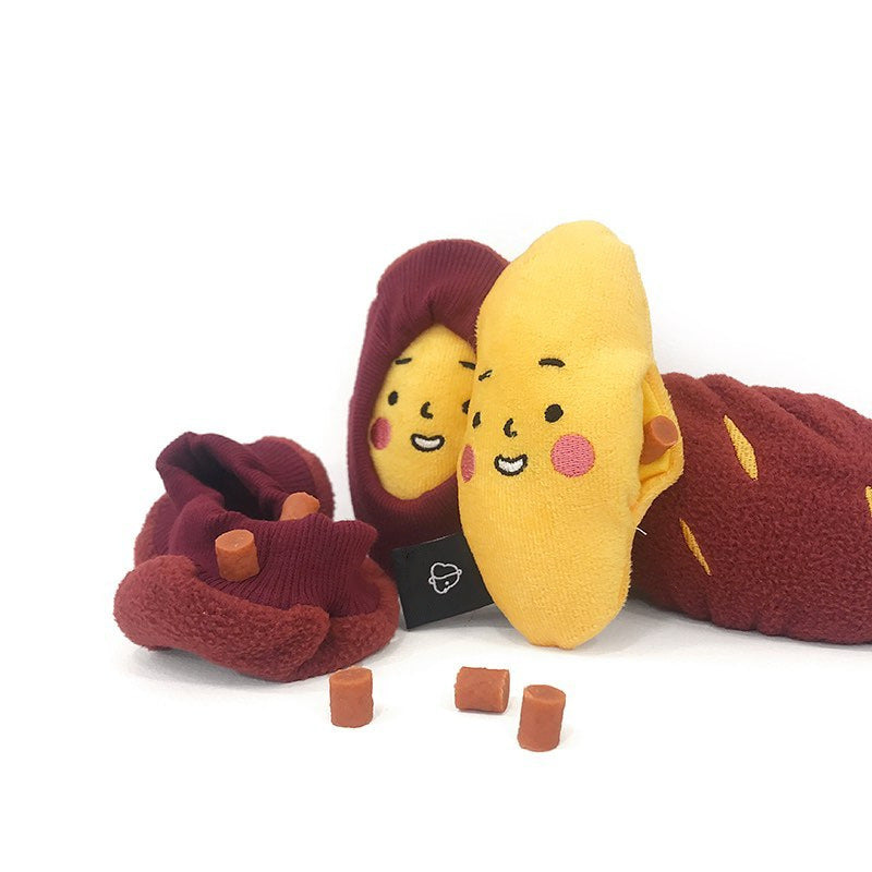 Cute Hidden Food Puzzle Toy Sweet Potato with Snack Pocket for Pets