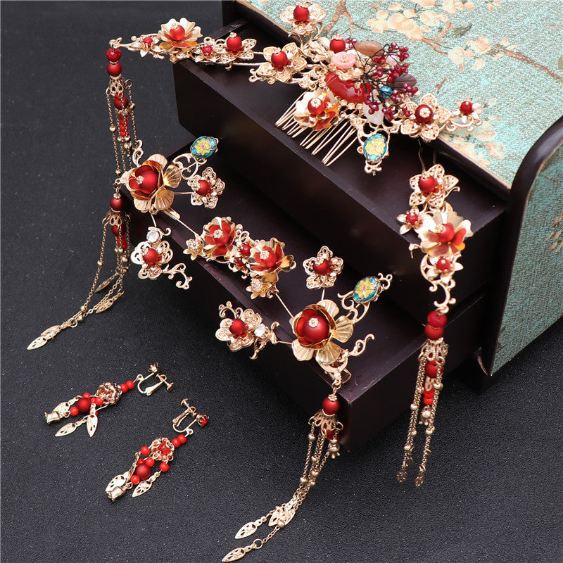Red Bean Bride Chinese Style Retro Bridal Headdress