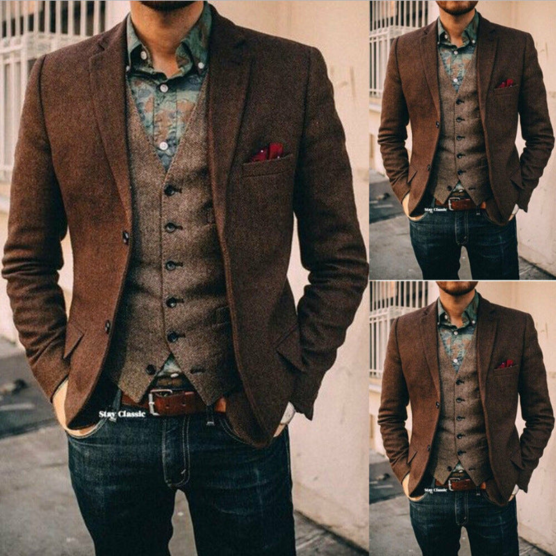 Slim Fit Nylon Casual Suit For Men Vest And Pants Two Piece
