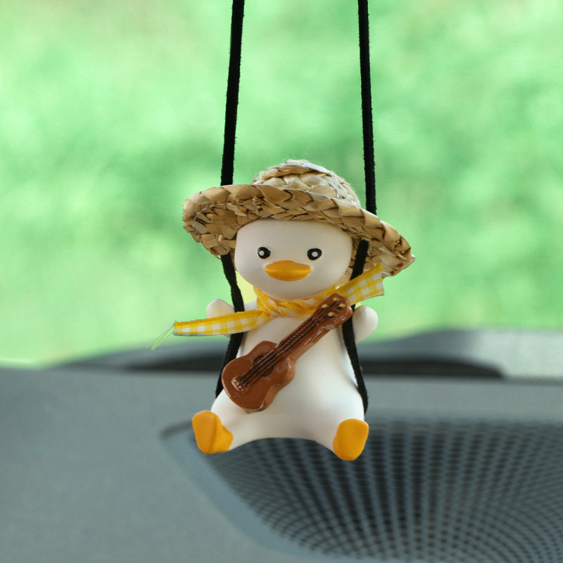 Cute Anime Little Duck Car Pendant, Swinging Rearview Mirror Ornament for Girls, Interior Decoration and Gift