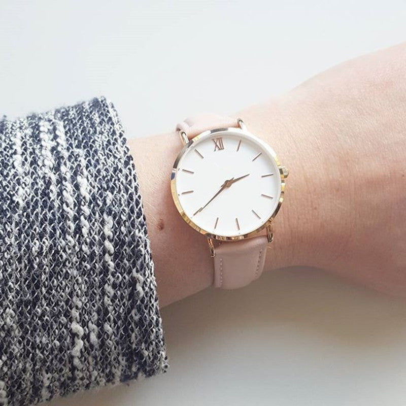 Elegant Frosty Round Dial Women's Quartz Watch with Textile Strap