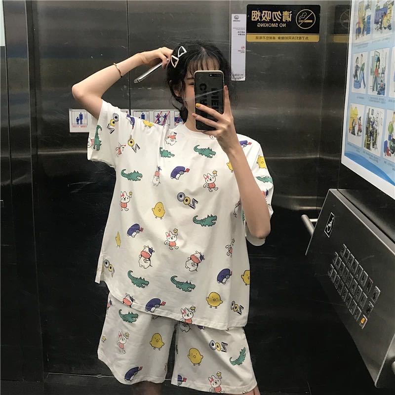 Unisex Milk Silk Summer Pajama Set Loose Relaxed Fit