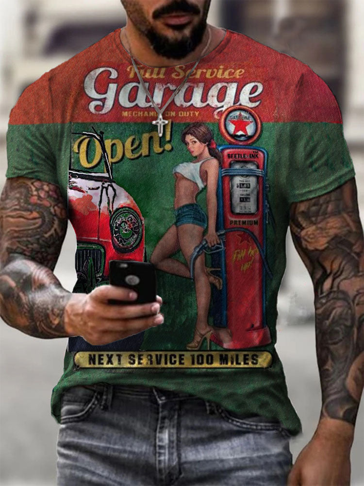 Men's Sports Round Neck Slim Youth Printed T-shirt
