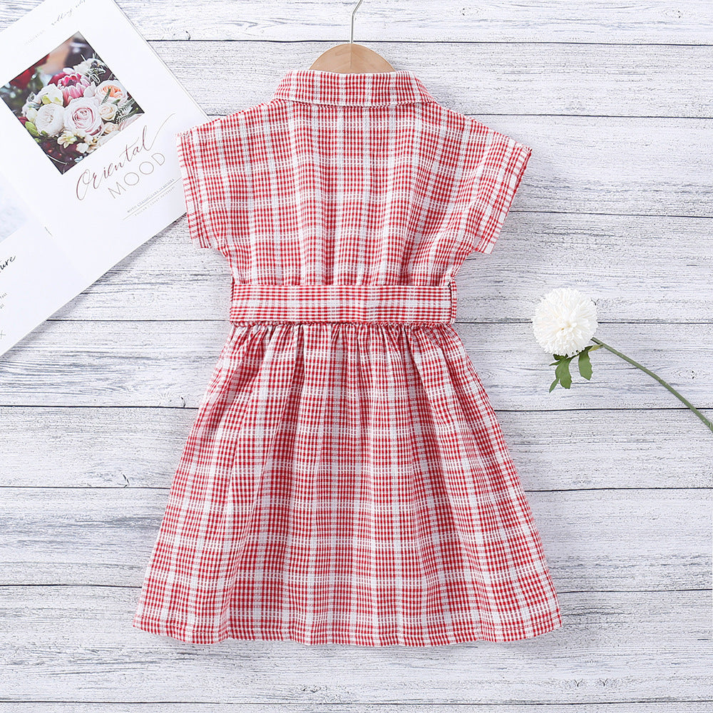Girls Plaid Western Princess Dress Cotton Red Regular Fit