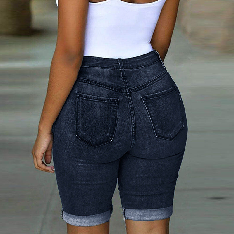 Women’s High-Waist Ripped Denim Shorts – Fashion Cutoffs, Tummy-Flattering