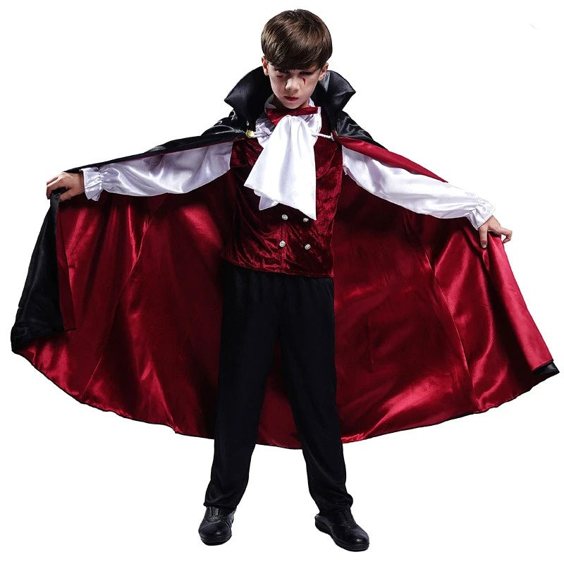 Kids Fantasy Costume Set – European and American Style Halloween Outfit with Cape, Shirt, Pants, and Vest